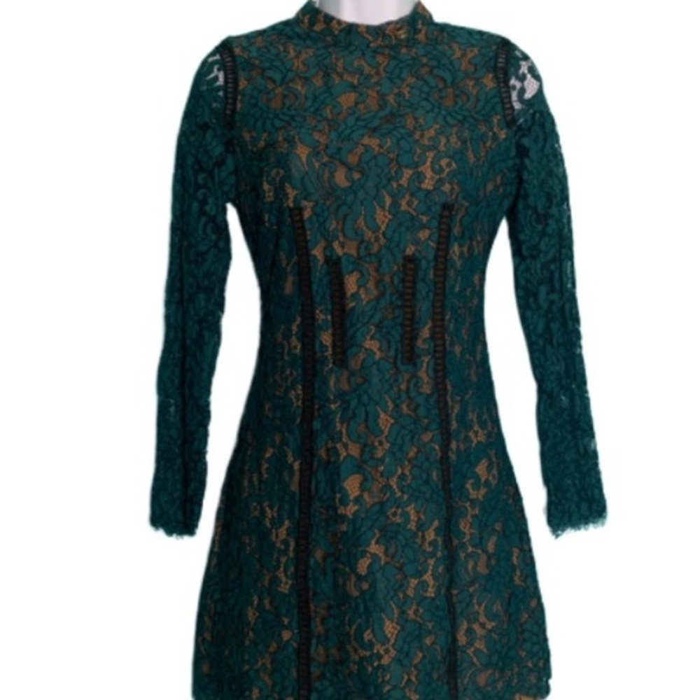 Marciano Green Black Jaliah Lace Dress Mock Neck ✨